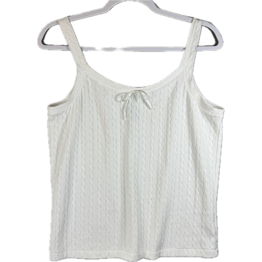 Lauren Ralph Lauren Tank Top Womens XL White Cable Knit Drawstring Bow Camisole
